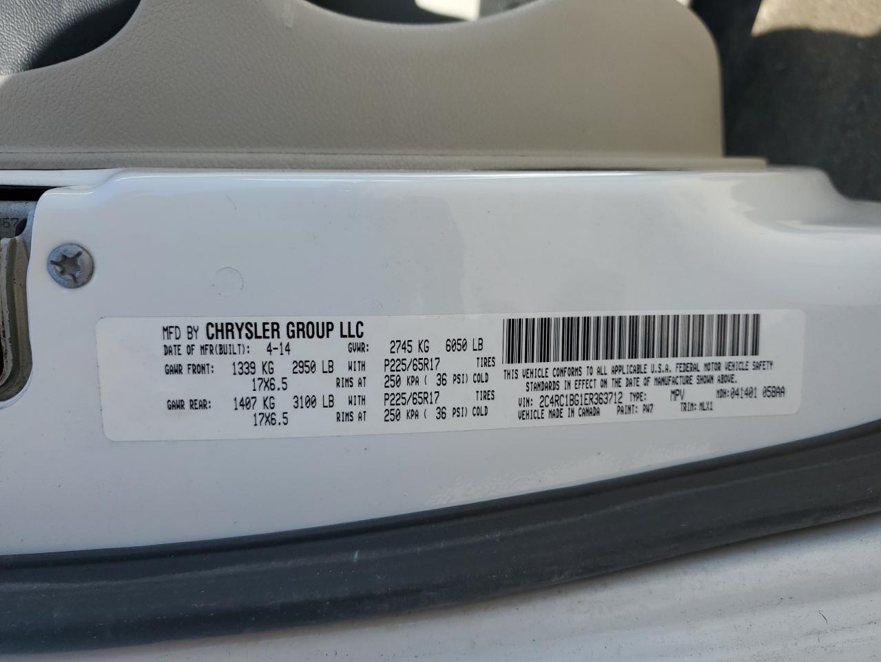 2014 Chrysler Town & Country Touring VIN: 2C4RC1BG1ER363712 Lot: 89469495