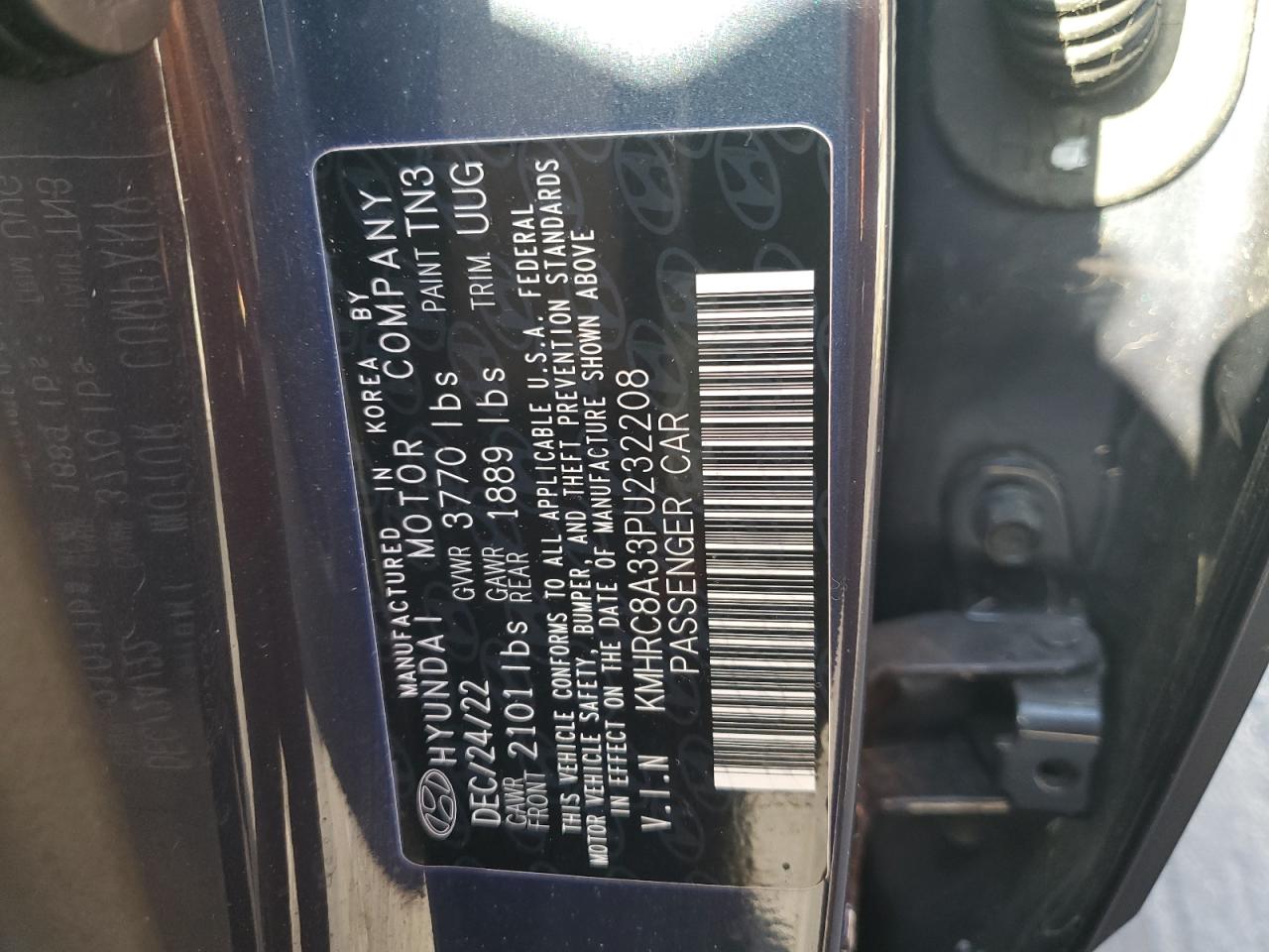 2023 Hyundai Venue Sel VIN: KMHRC8A33PU232208 Lot: 82447145