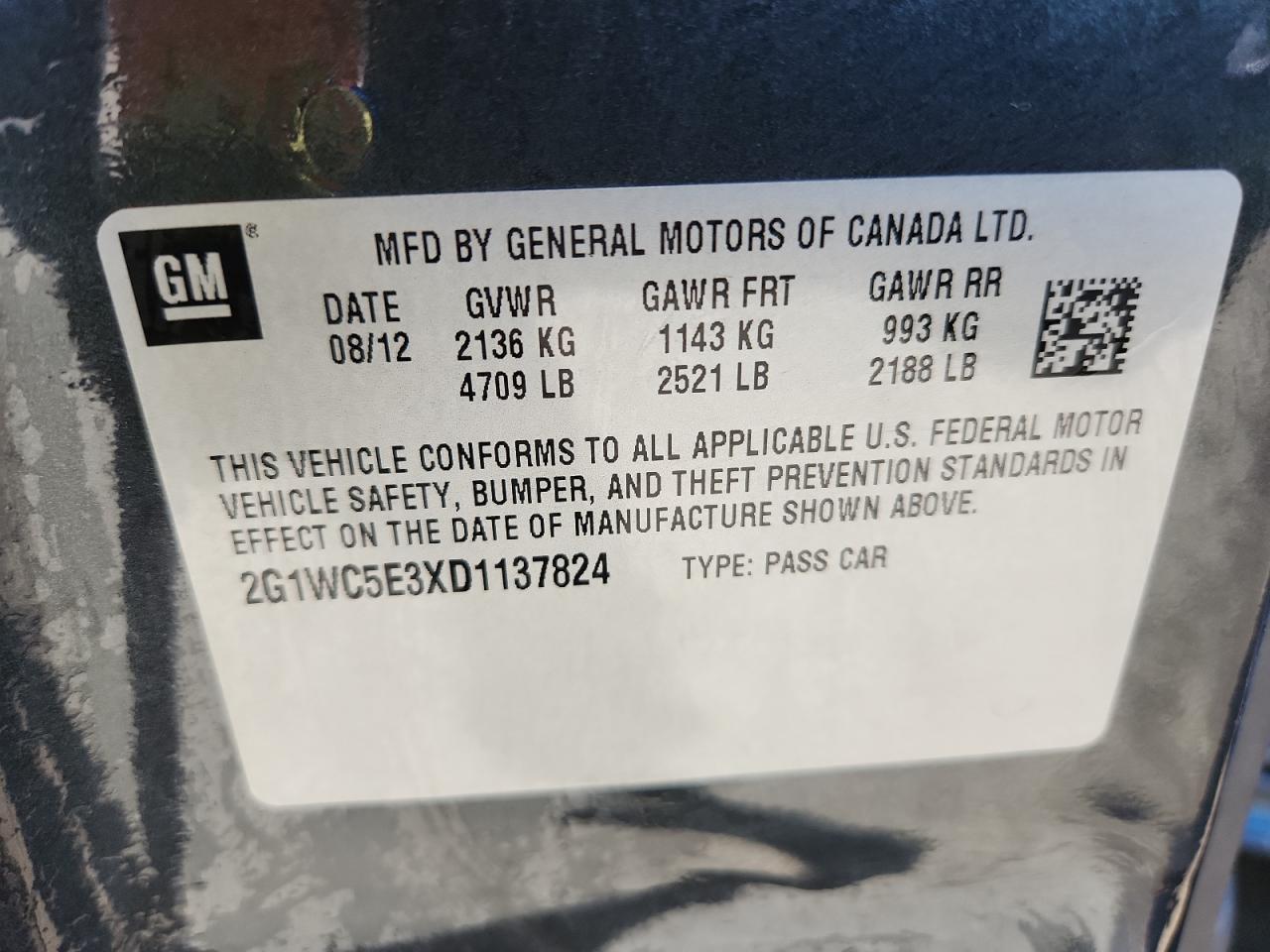 2013 Chevrolet Impala Ltz VIN: 2G1WC5E3XD1137824 Lot: 85417655