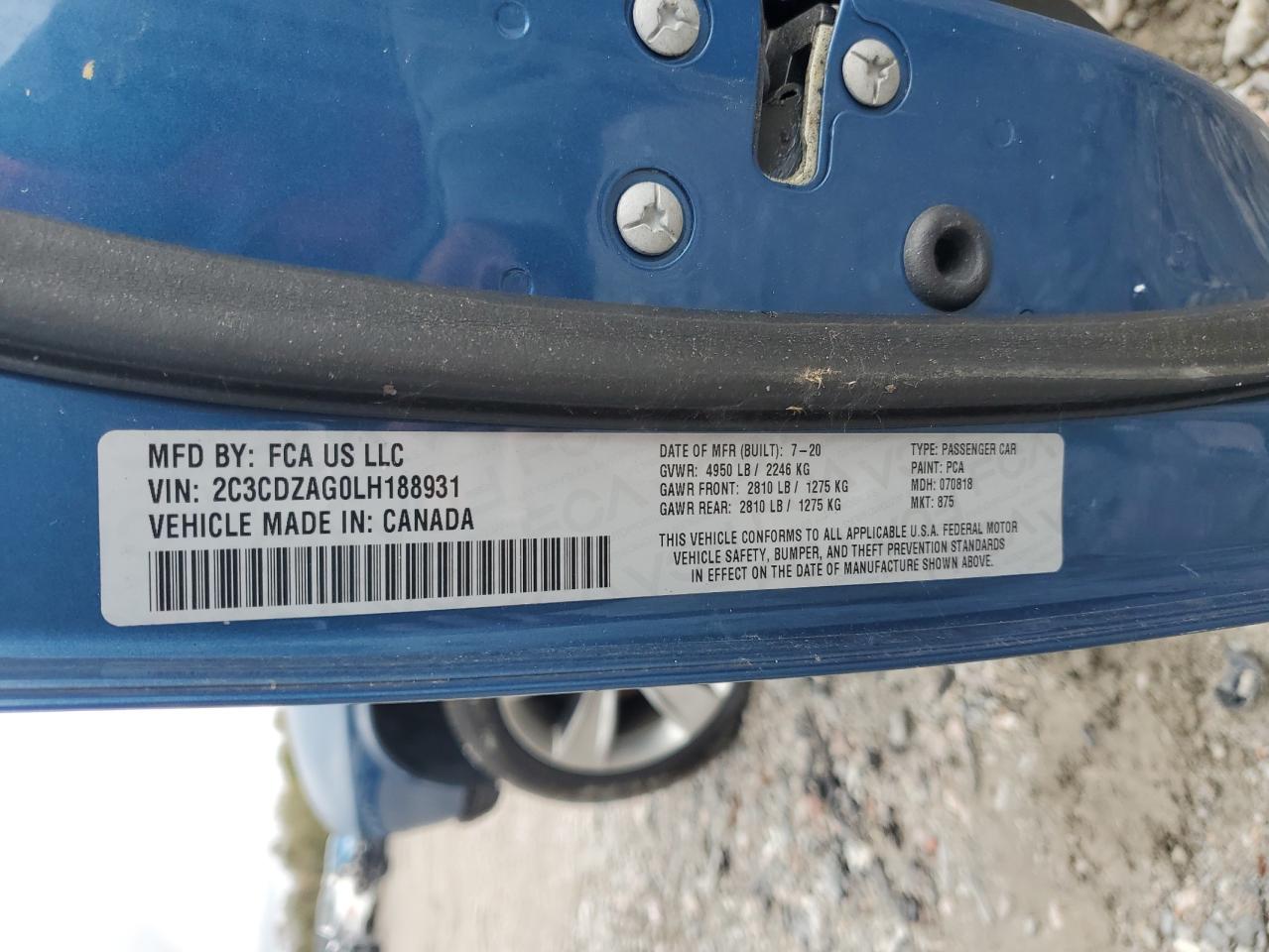 2020 Dodge Challenger Sxt VIN: 2C3CDZAG0LH188931 Lot: 82724655