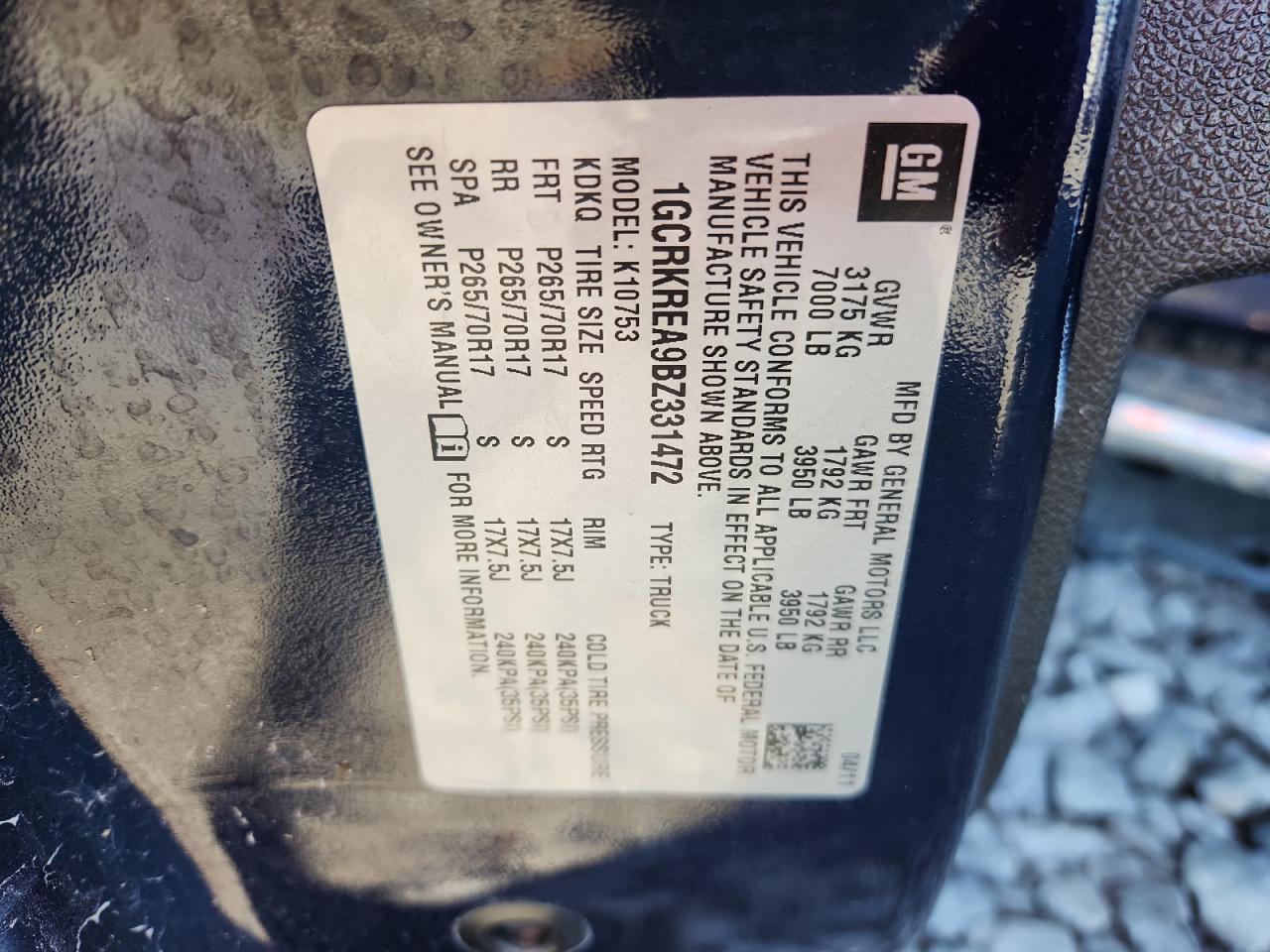 2011 Chevrolet Silverado K1500 Ls VIN: 1GCRKREA9BZ331472 Lot: 84554145