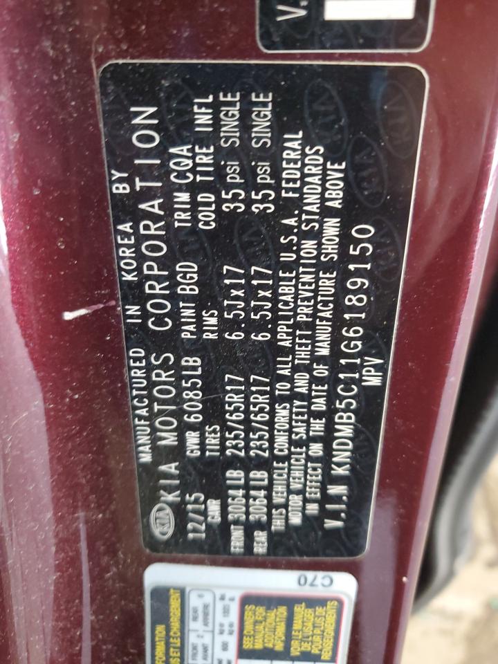 2016 Kia Sedona Lx VIN: KNDMB5C11G6189150 Lot: 86494975
