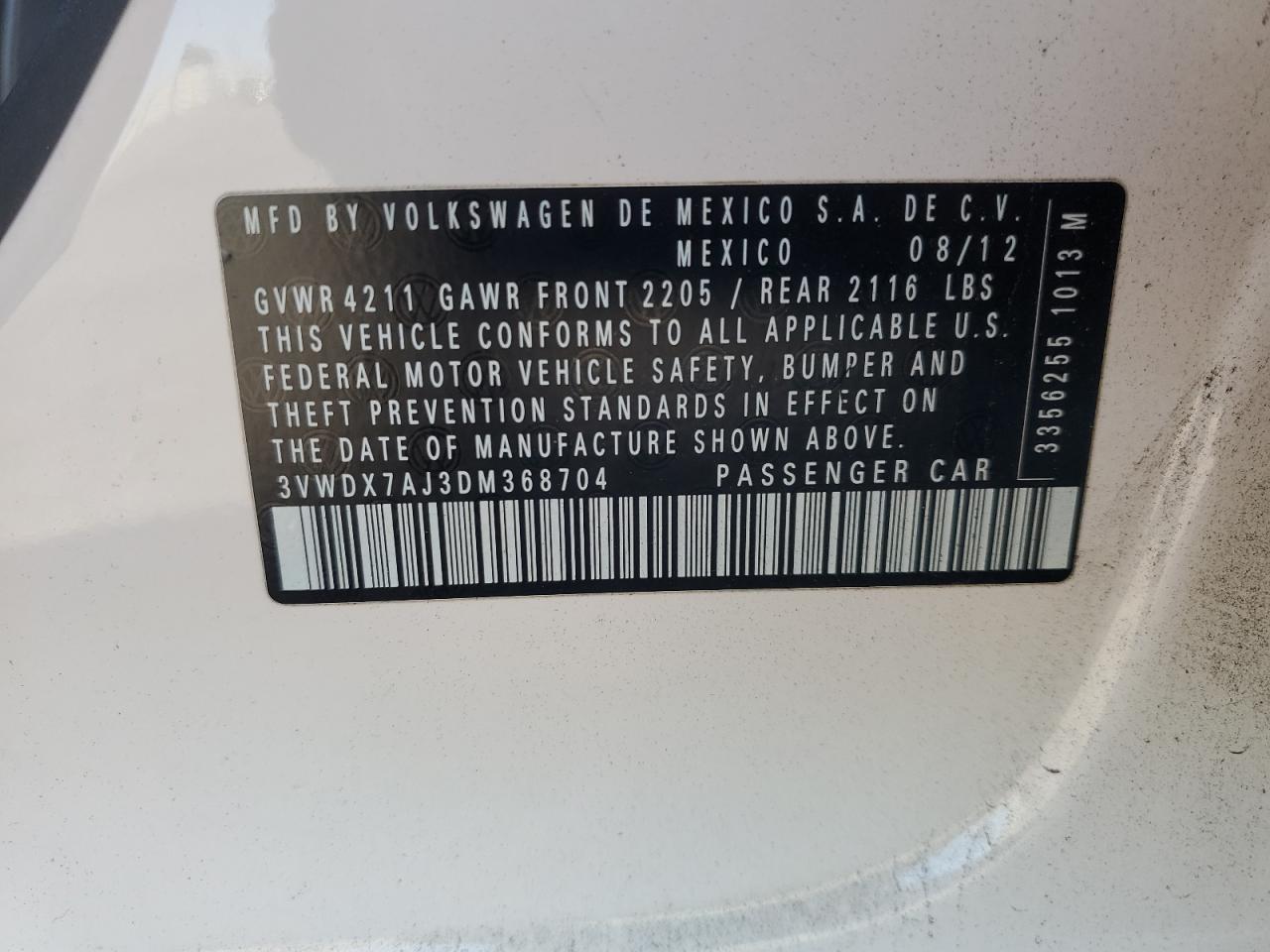 2013 Volkswagen Jetta Se VIN: 3VWDX7AJ3DM368704 Lot: 82684285