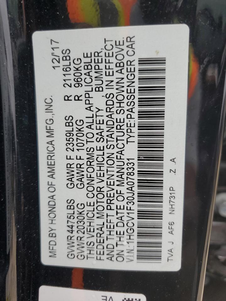 2018 Honda Accord Sport VIN: 1HGCV1F30JA078331 Lot: 86141825
