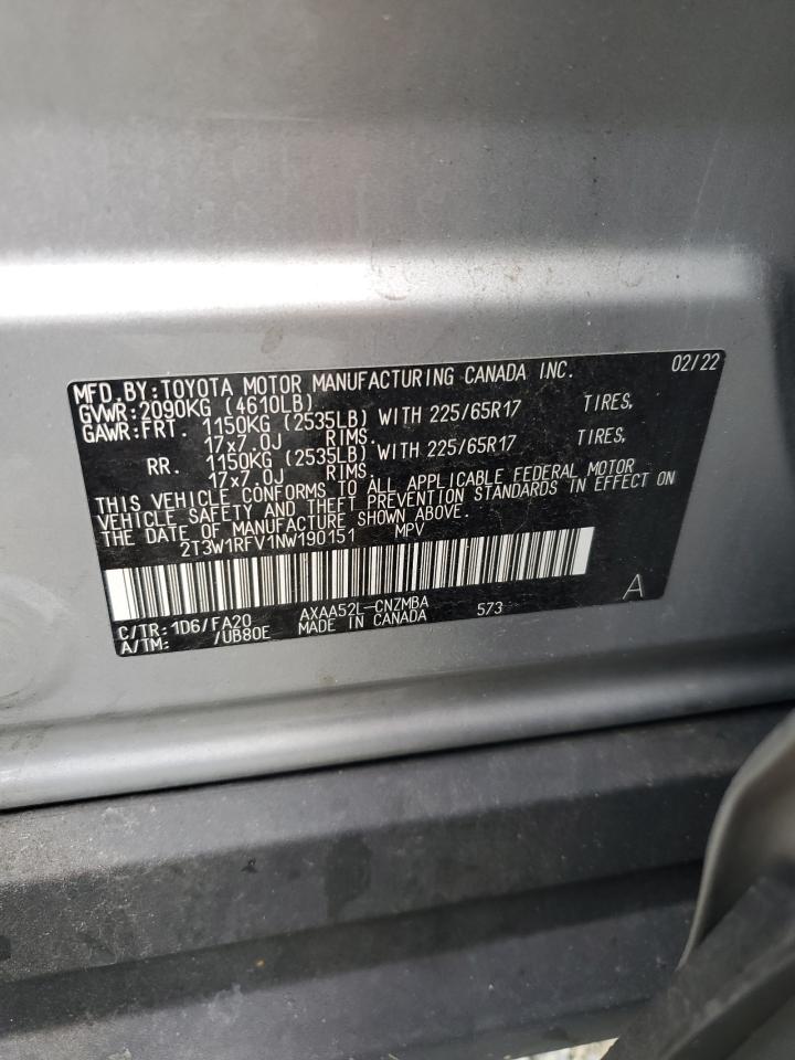 2022 Toyota Rav4 Xle VIN: 2T3W1RFV1NW190151 Lot: 81939565