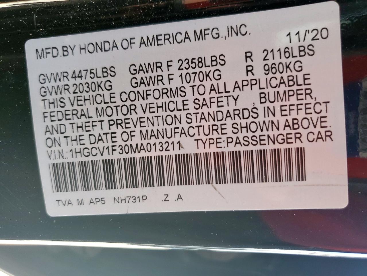 2021 Honda Accord Sport VIN: 1HGCV1F30MA013211 Lot: 85479585