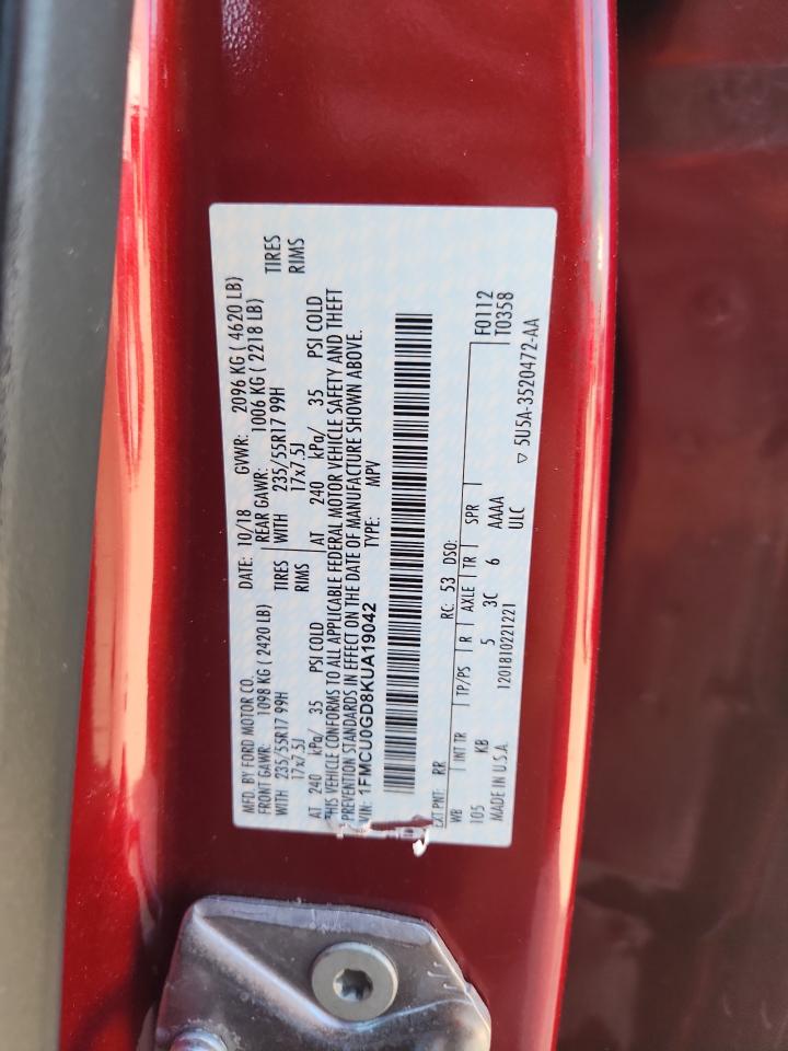 2019 Ford Escape Se VIN: 1FMCU0GD8KUA19042 Lot: 84569215