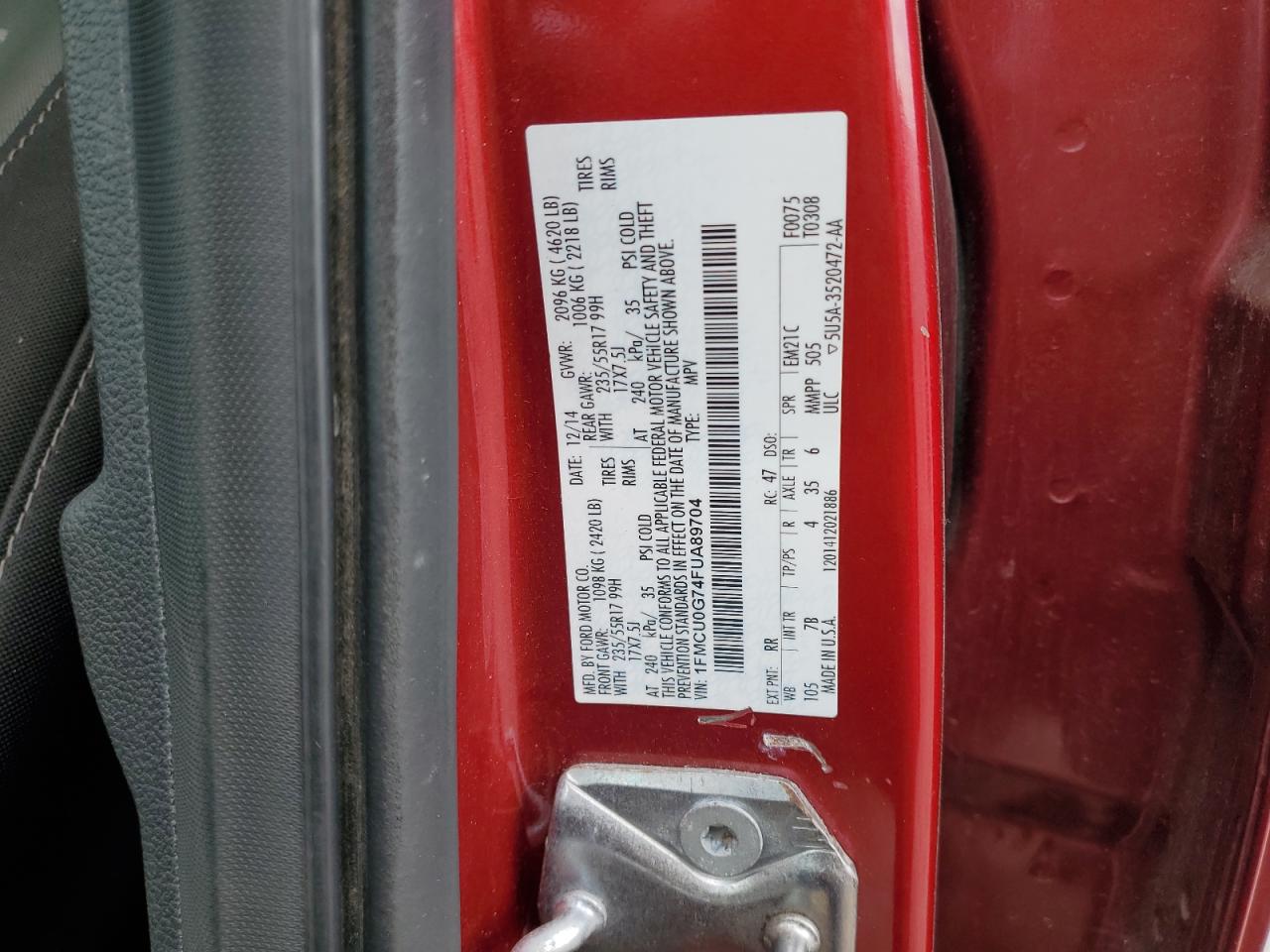 2015 Ford Escape Se VIN: 1FMCU0G74FUA89704 Lot: 82380835