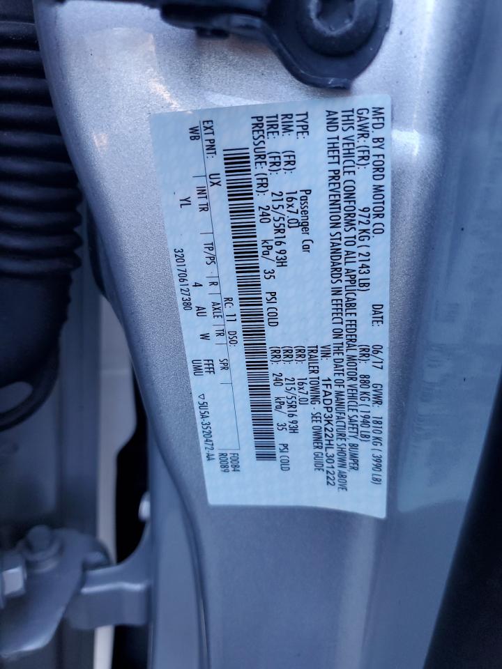 2017 Ford Focus Se VIN: 1FADP3K22HL301222 Lot: 86090425