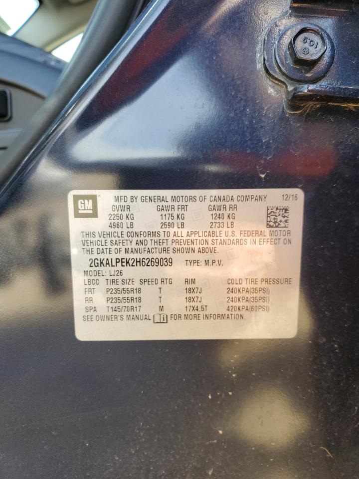 2017 GMC Terrain Slt VIN: 2GKALPEK2H6269039 Lot: 84646015