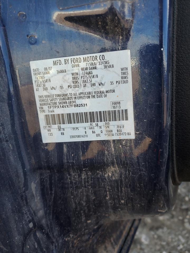 2007 Ford F150 VIN: 1FTPX14VX7FB82531 Lot: 87074275
