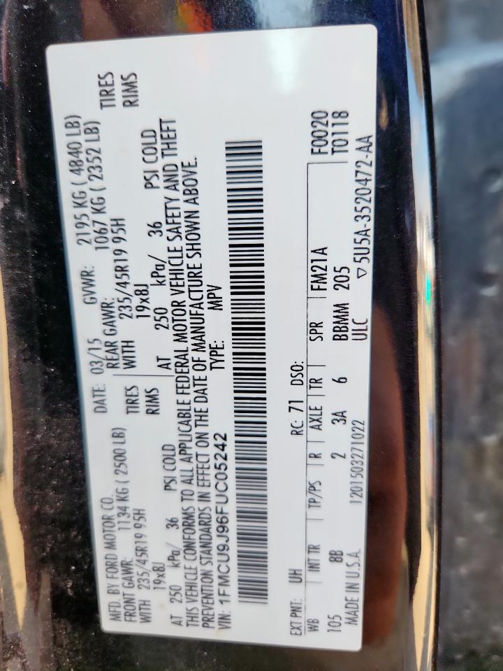 2015 Ford Escape Titanium VIN: 1FMCU9J96FUC05242 Lot: 84967155