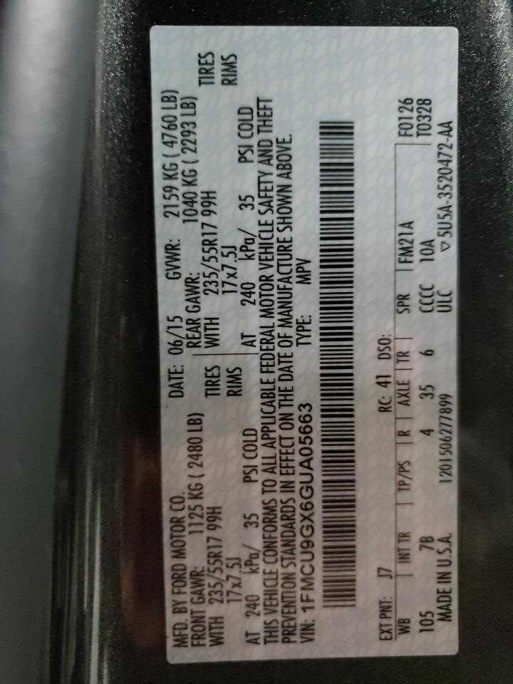 2016 Ford Escape Se VIN: 1FMCU9GX6GUA05663 Lot: 84879475