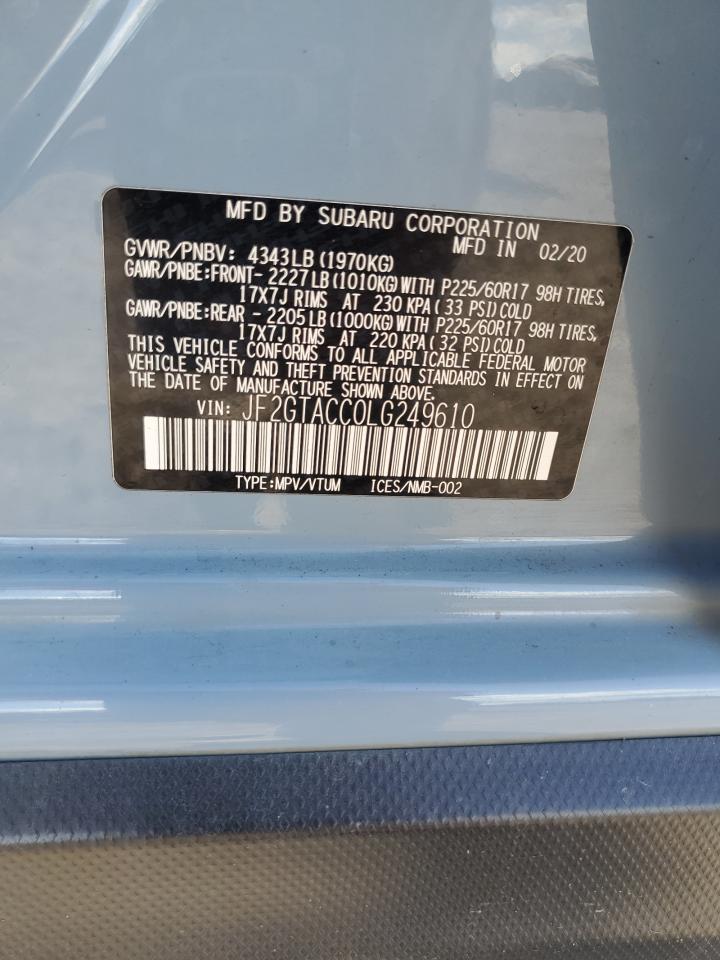 2020 Subaru Crosstrek Premium VIN: JF2GTACC0LG249610 Lot: 85385735