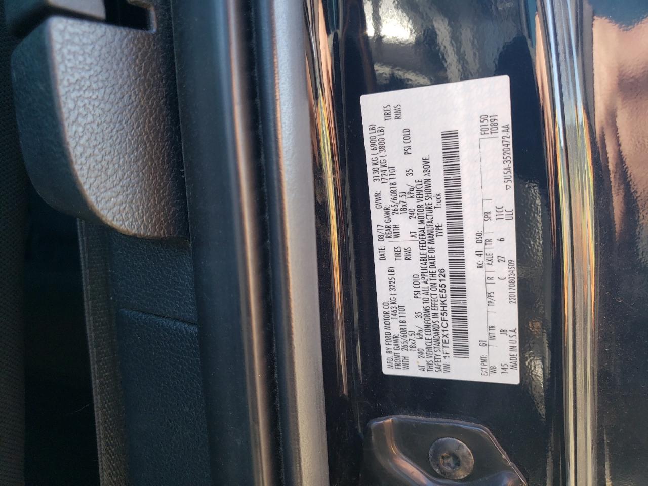 2017 Ford F150 Super Cab VIN: 1FTEX1CF5HKE55126 Lot: 89486605