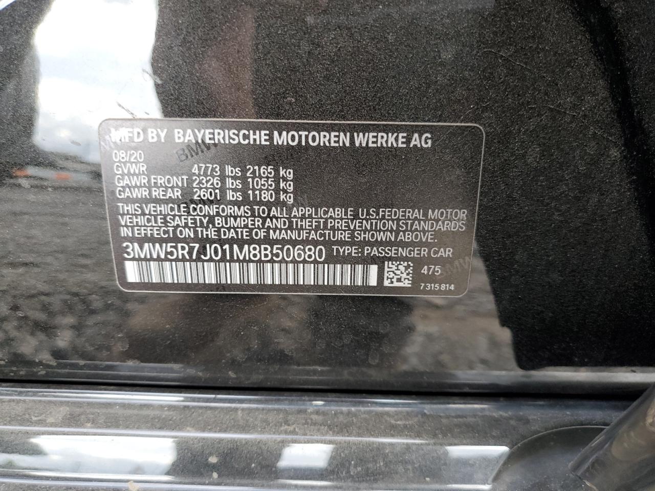 2021 BMW 330Xi VIN: 3MW5R7J01M8B50680 Lot: 85559775