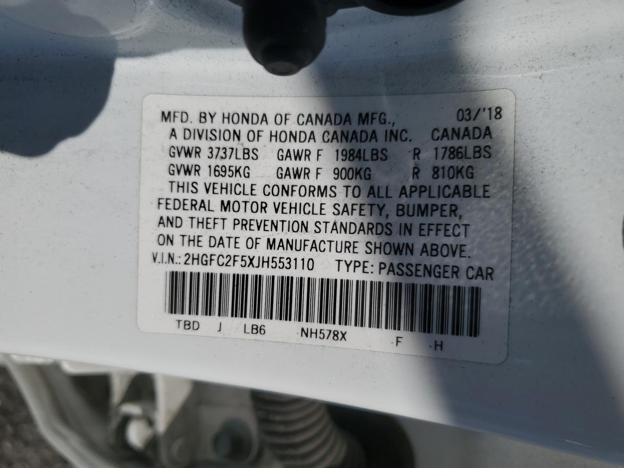 2018 Honda Civic Lx VIN: 2HGFC2F5XJH553110 Lot: 89520535
