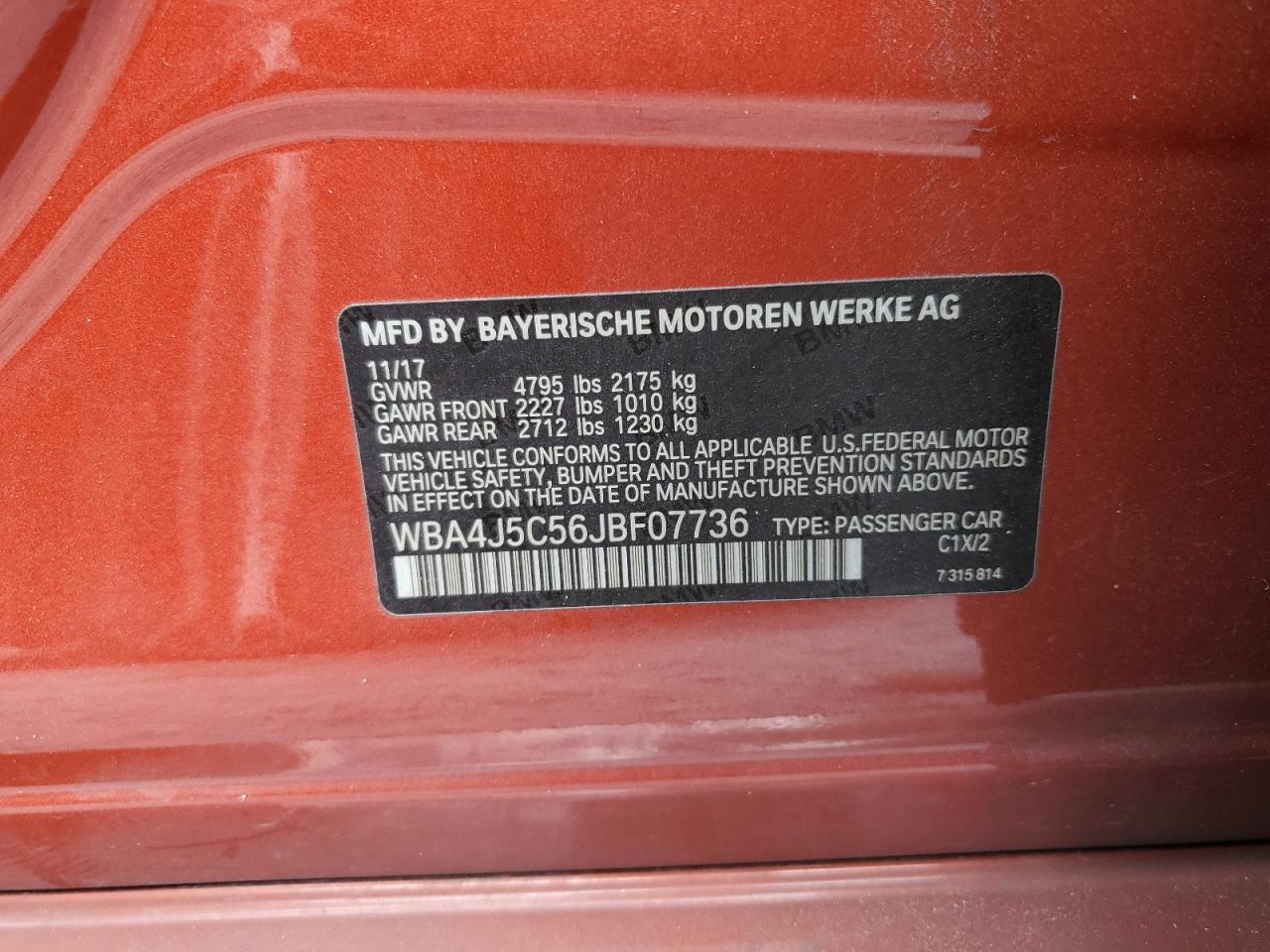 2018 BMW 440I Gran Coupe VIN: WBA4J5C56JBF07736 Lot: 82236625