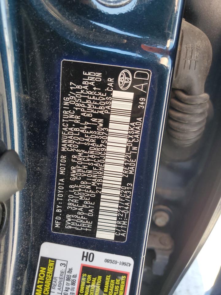 2018 Toyota Corolla L VIN: 2T1BURHE0JC975073 Lot: 85899855