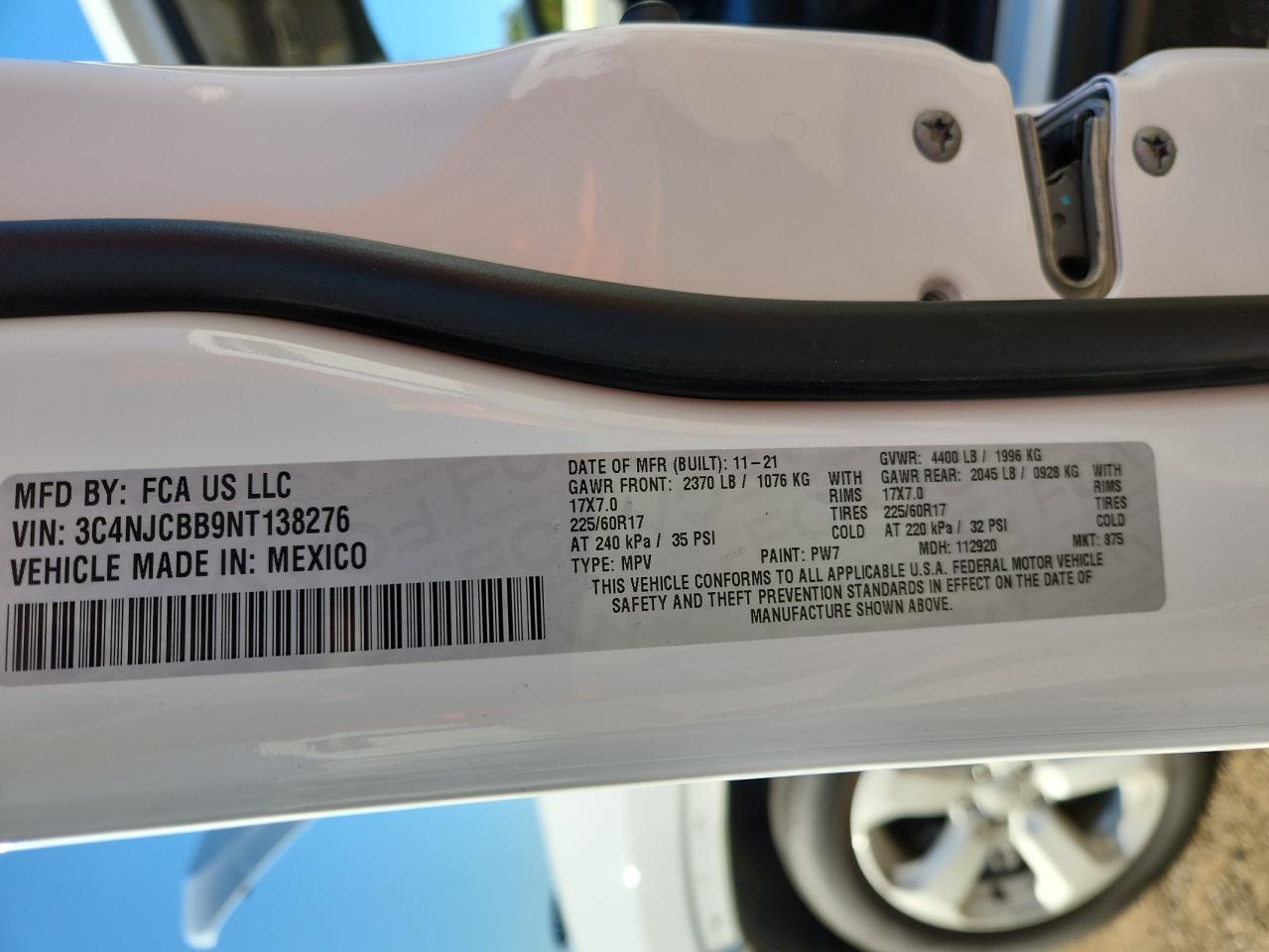 2022 Jeep Compass Latitude VIN: 3C4NJCBB9NT138276 Lot: 85752985