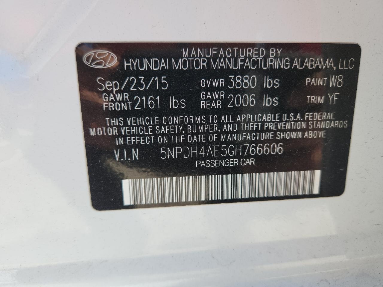 2016 Hyundai Elantra Se VIN: 5NPDH4AE5GH766606 Lot: 90067215