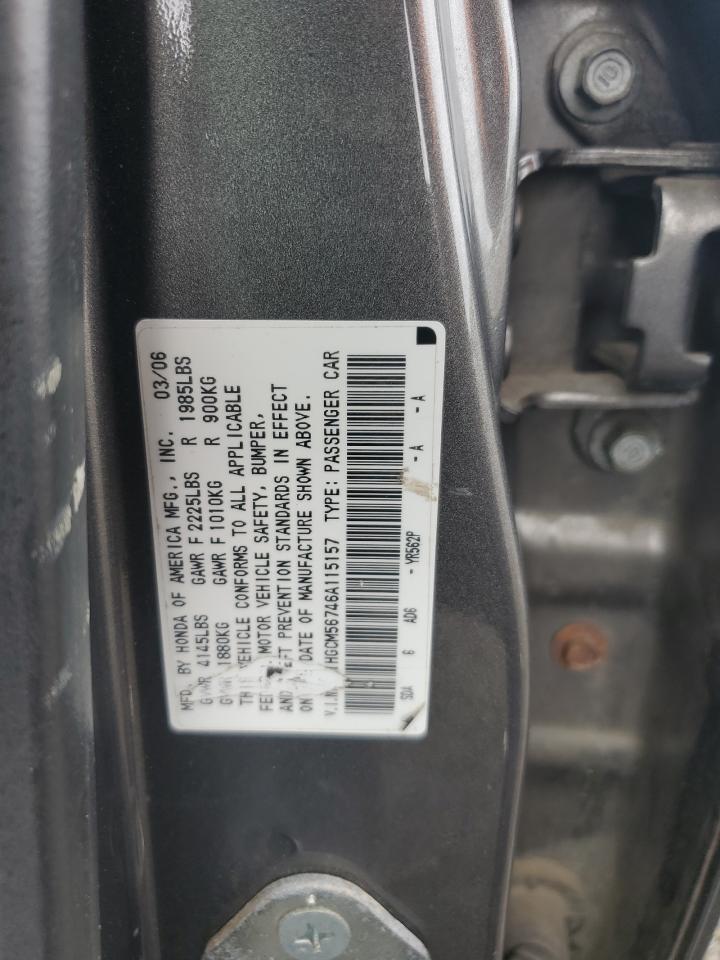 2006 Honda Accord Ex VIN: 1HGCM56746A115157 Lot: 86502735