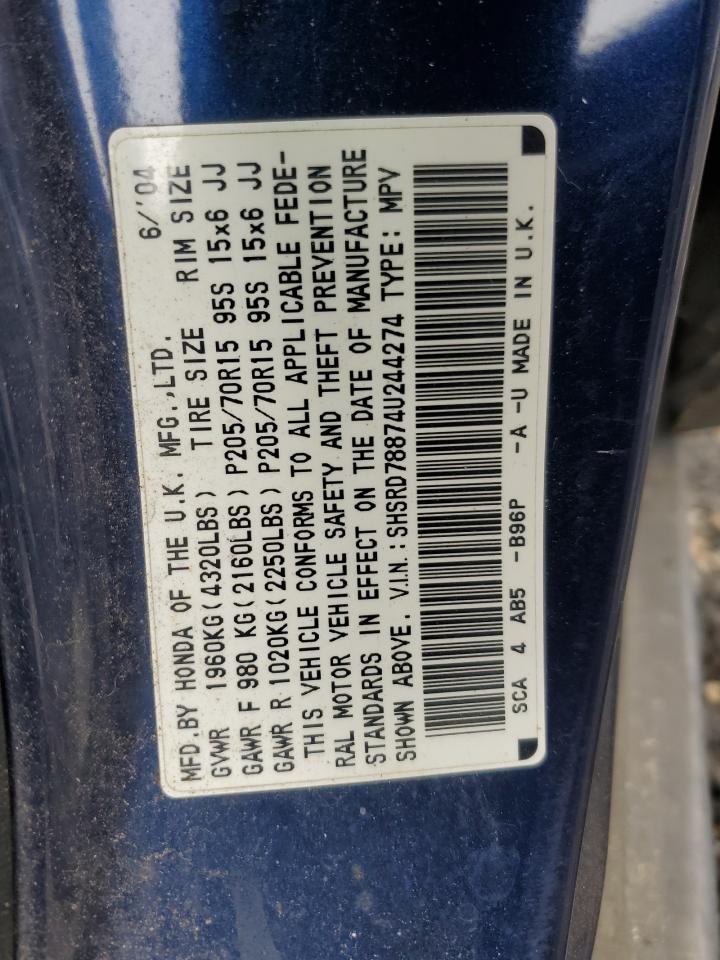 2004 Honda Cr-V Ex VIN: SHSRD78874U244274 Lot: 86550855