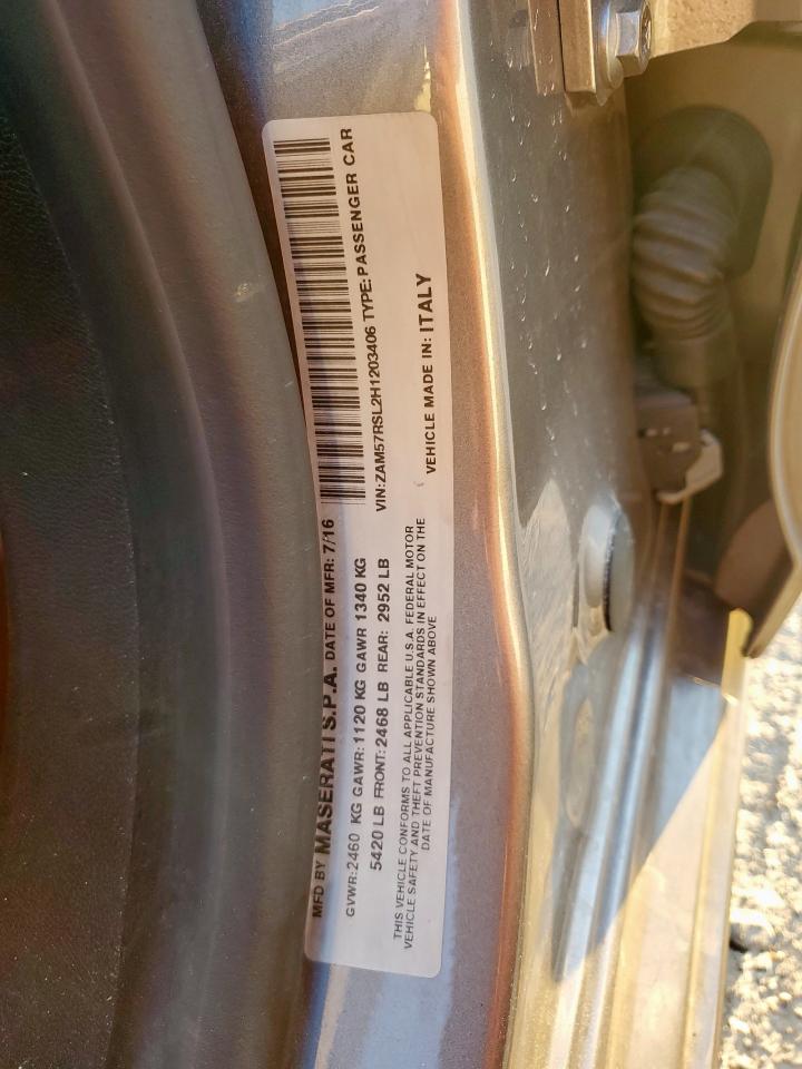 2017 Maserati Ghibli S VIN: ZAM57RSL2H1203406 Lot: 85183685