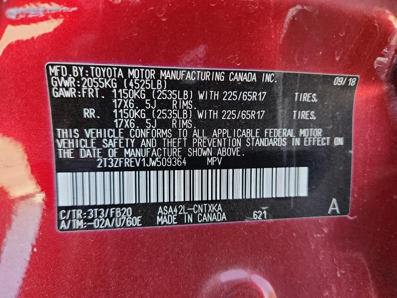 2018 Toyota Rav4 Le VIN: 2T3ZFREV1JW509364 Lot: 82245275