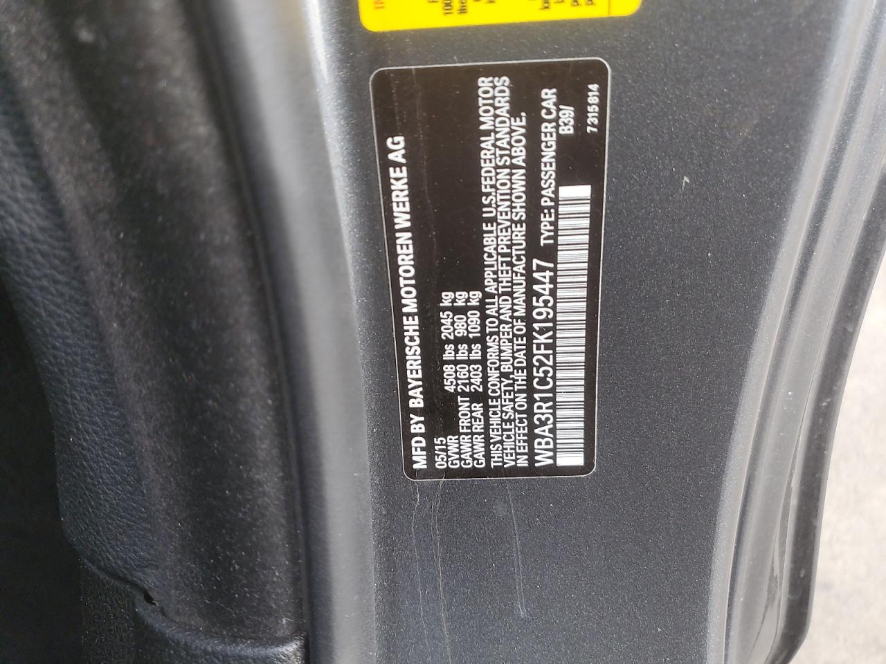 2015 BMW 435 I VIN: WBA3R1C52FK195447 Lot: 85649135