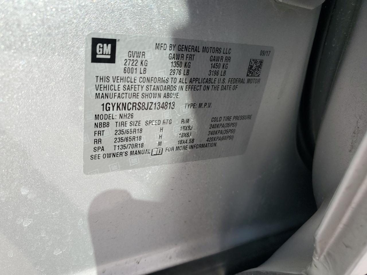 2018 Cadillac Xt5 Luxury VIN: 1GYKNCRS8JZ134813 Lot: 89556195