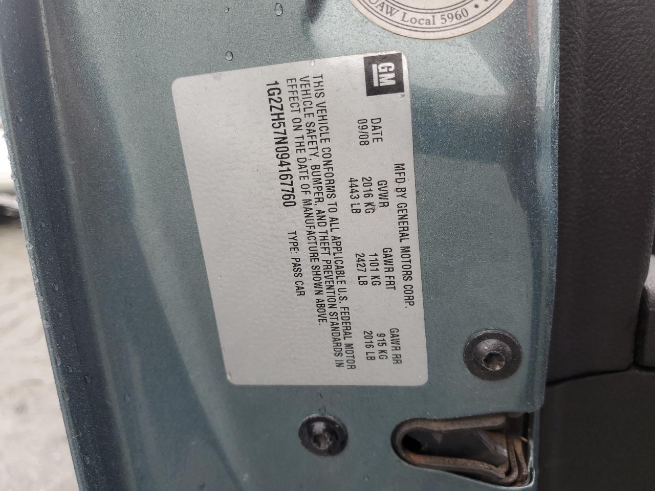 2009 Pontiac G6 Gt VIN: 1G2ZH57N094167760 Lot: 90444765