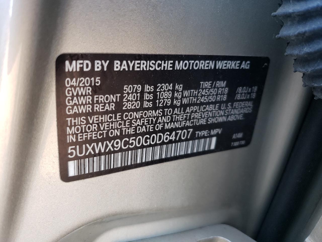2016 BMW X3 xDrive28I VIN: 5UXWX9C50G0D64707 Lot: 84428855