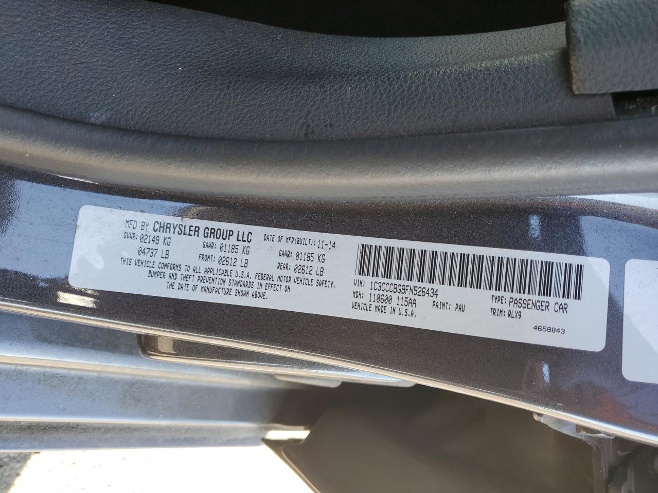 2015 Chrysler 200 S VIN: 1C3CCCBG9FN526434 Lot: 82130115