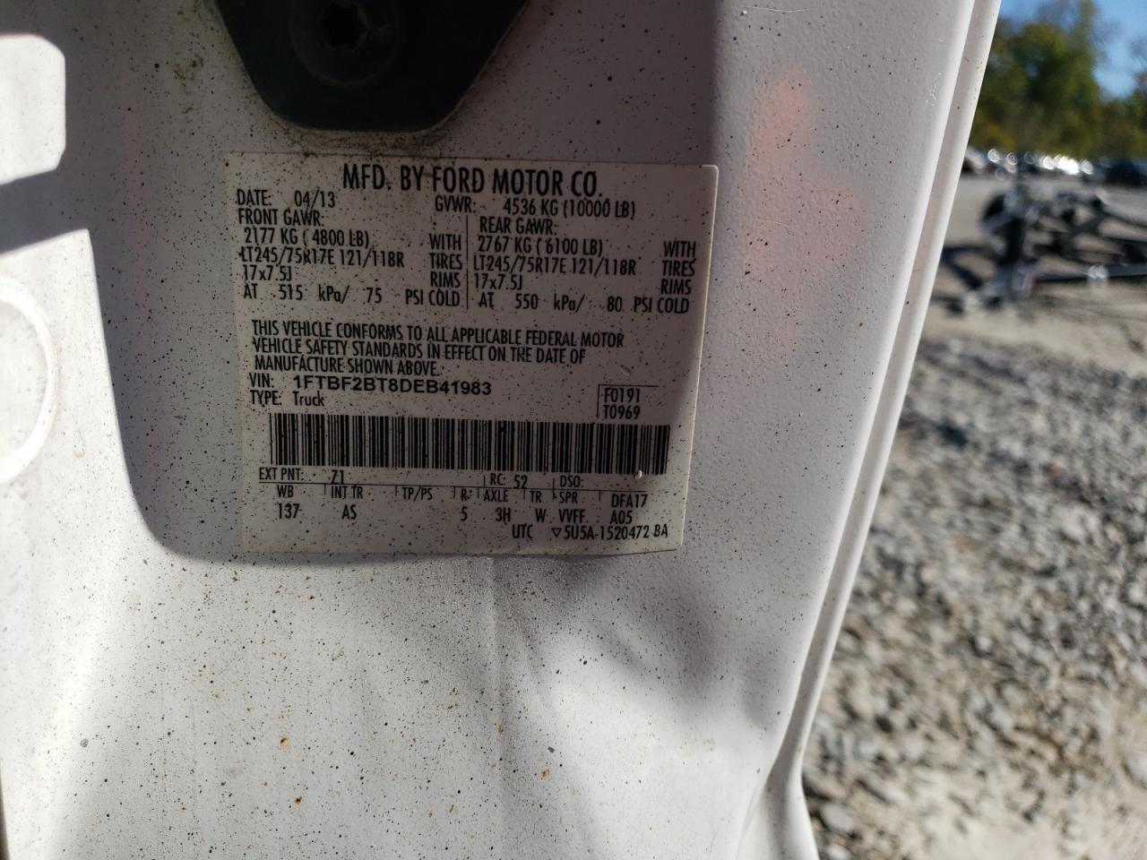 2013 Ford F250 Super Duty VIN: 1FTBF2BT8DEB41983 Lot: 87000375