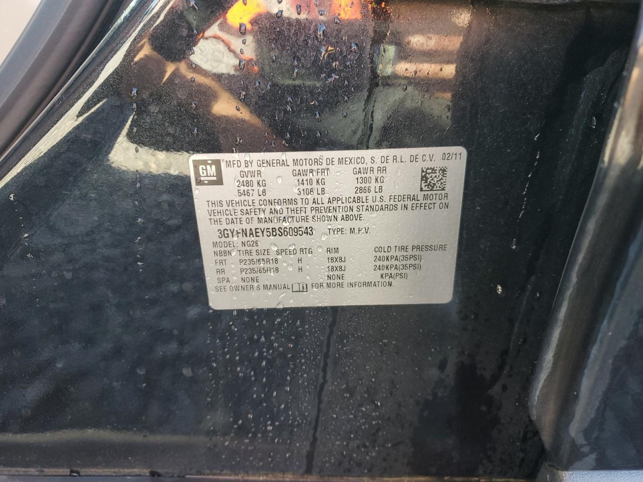 2011 Cadillac Srx Luxury Collection VIN: 3GYFNAEY5BS609543 Lot: 90968775