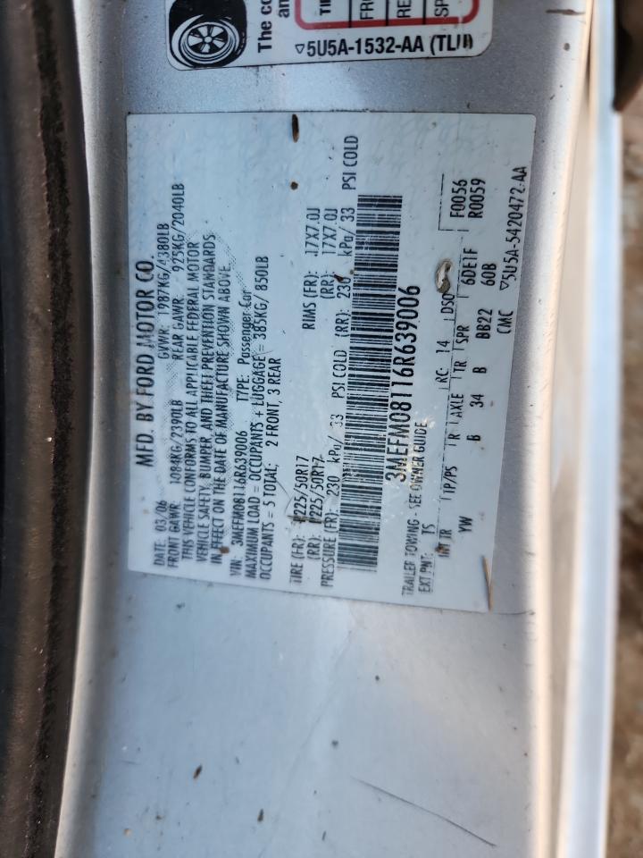 2006 Mercury Milan Premier VIN: 3MEFM08116R639006 Lot: 82605625