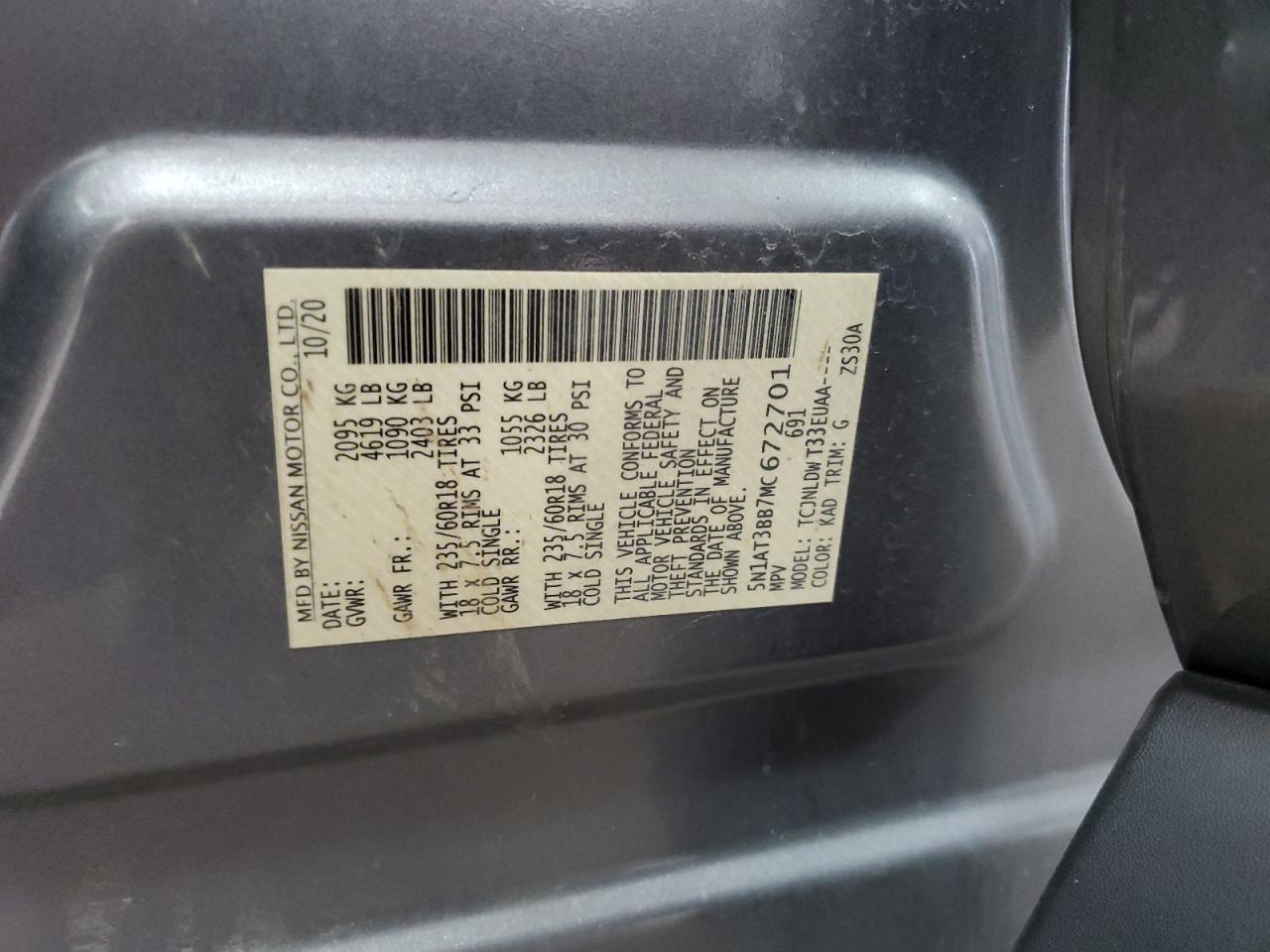 2021 Nissan Rogue Sv VIN: 5N1AT3BB7MC672701 Lot: 86109545