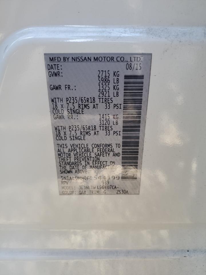 2015 Infiniti Qx60 Awd VIN: 5N1AL0MM0FC544199 Lot: 85536935