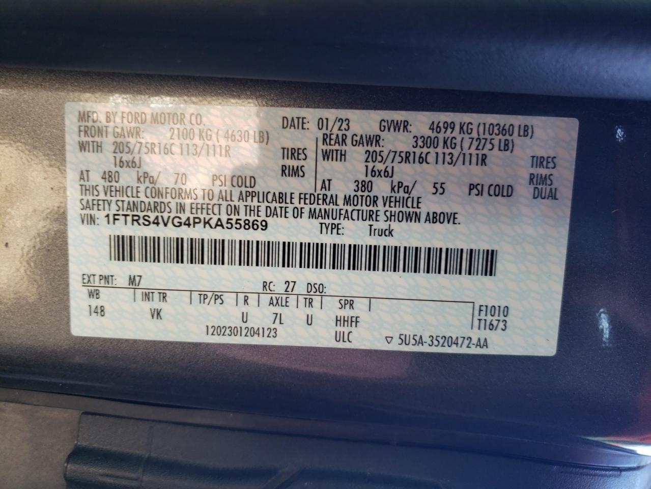 2023 Ford Transit T-350 Hd VIN: 1FTRS4VG4PKA55869 Lot: 90006135