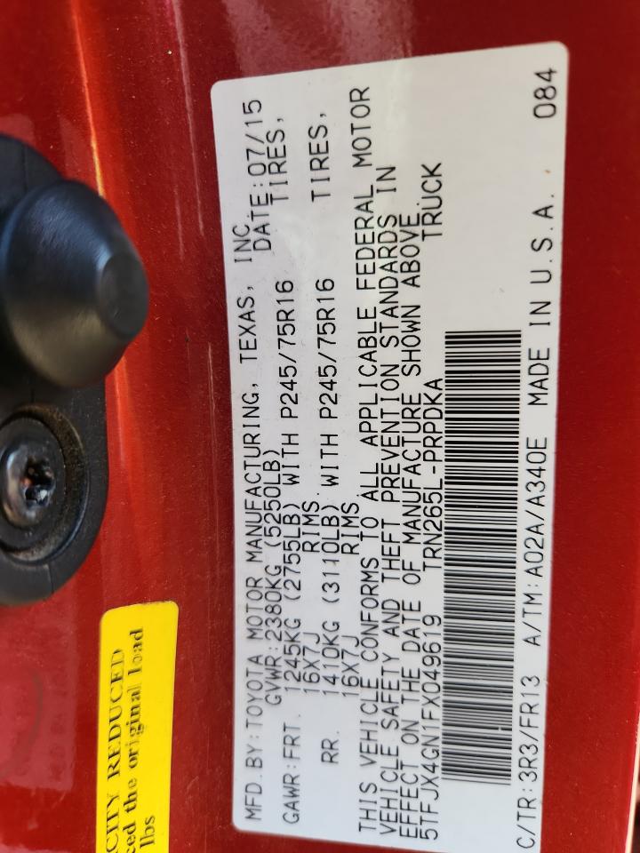 2015 Toyota Tacoma Double Cab Prerunner VIN: 5TFJX4GN1FX049619 Lot: 85706315