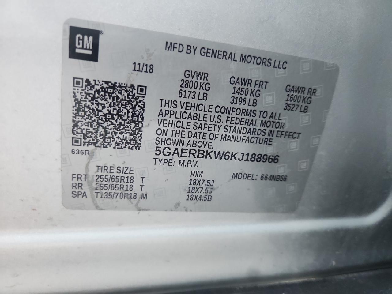 2019 Buick Enclave Essence VIN: 5GAERBKW6KJ188966 Lot: 86182165