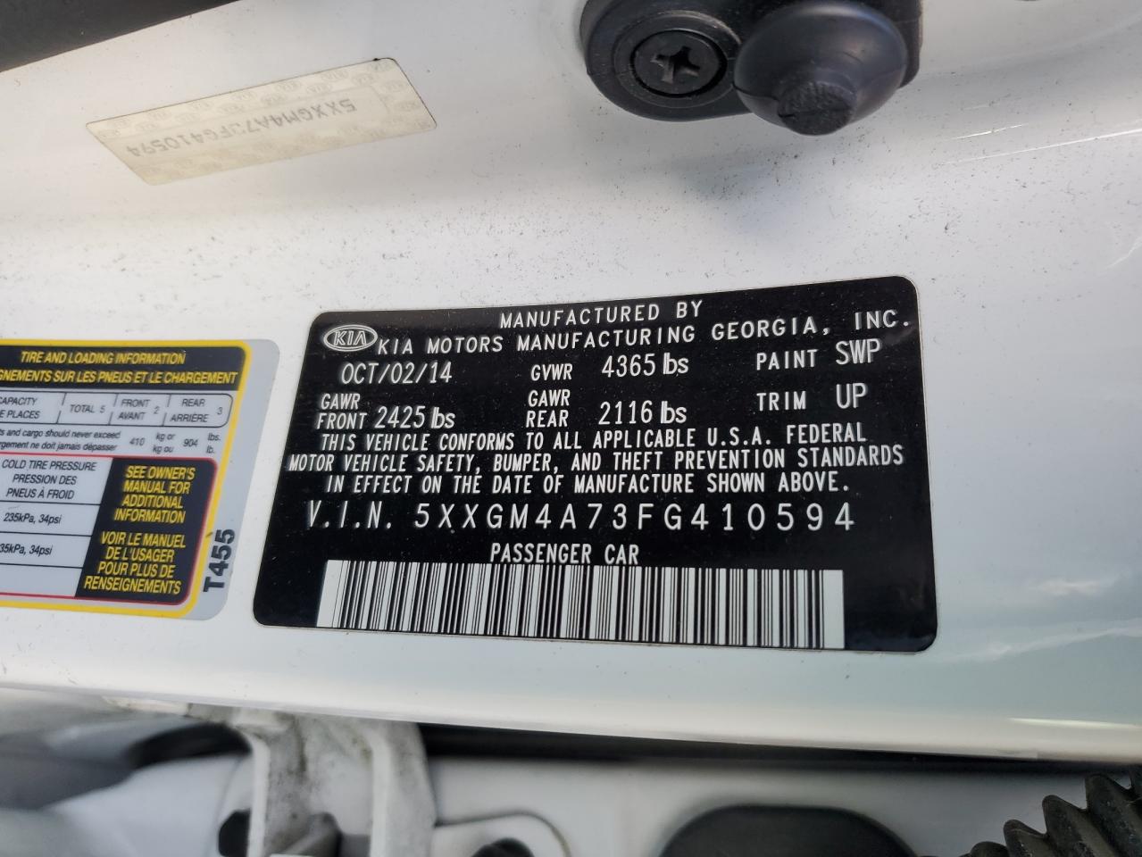 2015 Kia Optima Lx VIN: 5XXGM4A73FG410594 Lot: 85380165