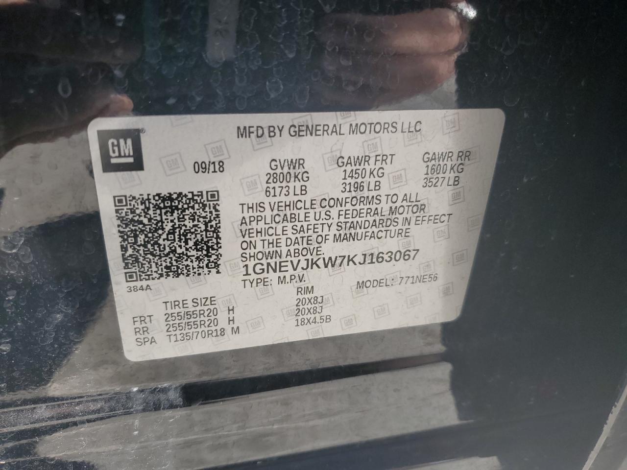 2019 Chevrolet Traverse High Country VIN: 1GNEVJKW7KJ163067 Lot: 81989825