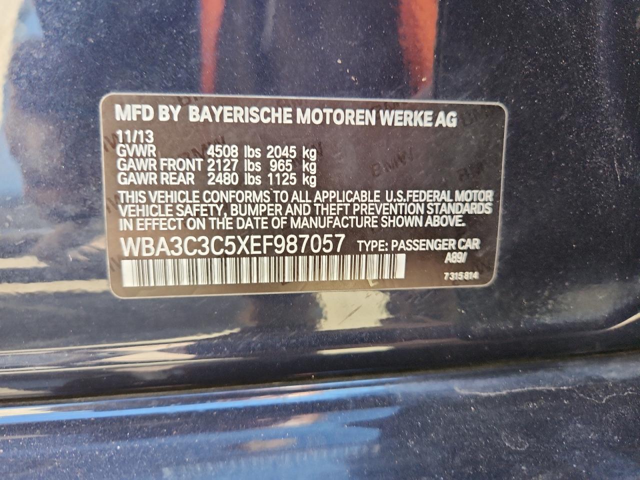 2014 BMW 320 I xDrive VIN: WBA3C3C5XEF987057 Lot: 82234505