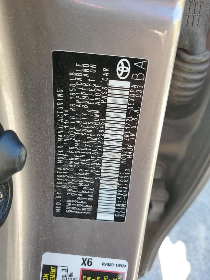 2015 Toyota Corolla Eco VIN: 5YFBPRHEXFP229454 Lot: 85889825