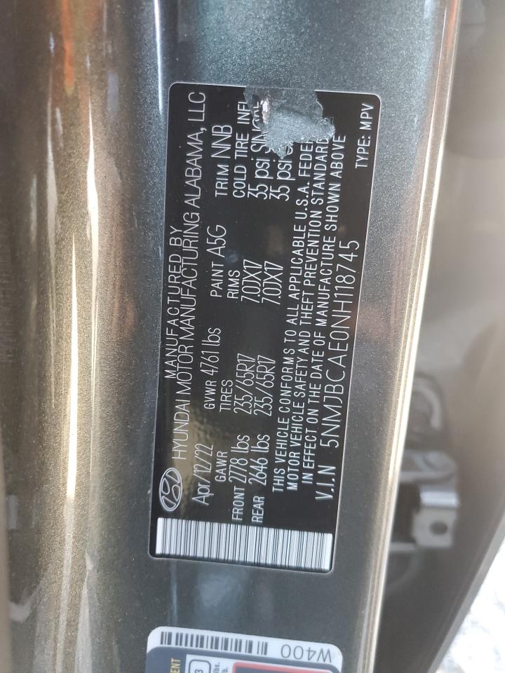 2022 Hyundai Tucson Sel VIN: 5NMJBCAE0NH118745 Lot: 85515385