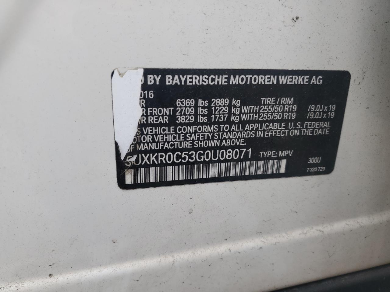 2016 BMW X5 xDrive35I VIN: 5UXKR0C53G0U08071 Lot: 96501695