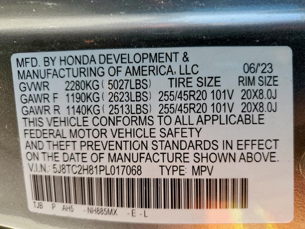 2023 Acura Rdx A-Spec Advance VIN: 5J8TC2H81PL017068 Lot: 84775375