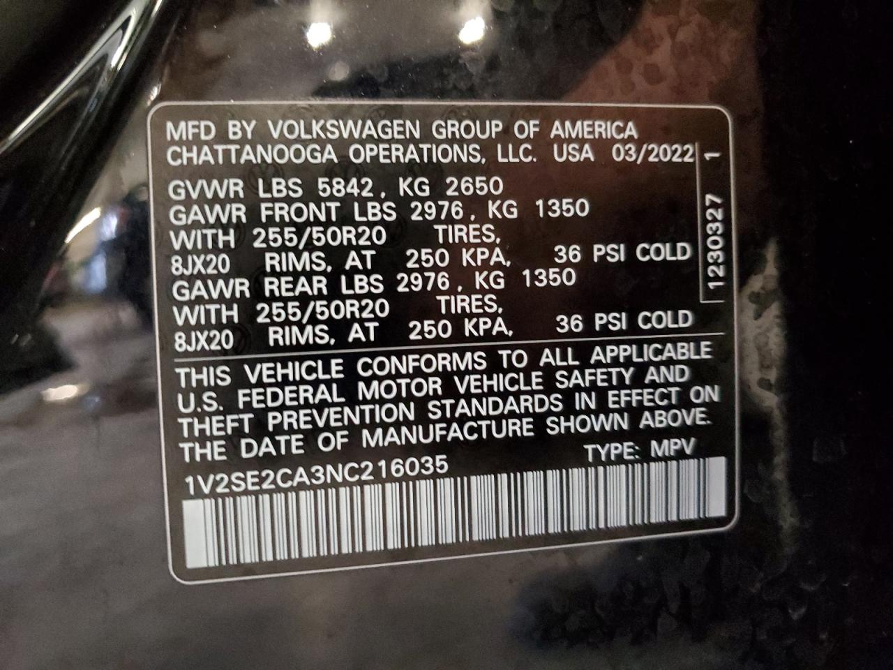 2022 Volkswagen Atlas Cross Sport Sel R-Line VIN: 1V2SE2CA3NC216035 Lot: 90310675